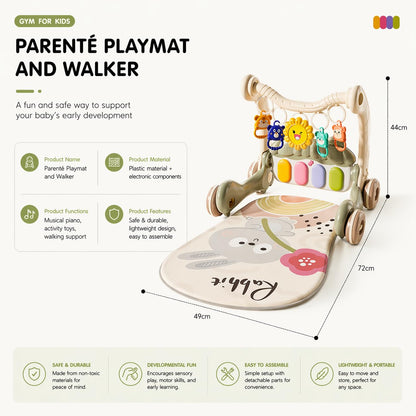 3-in-1 Baby Walker with Tummy Time Mat and Stroller Toys-Sit-to-Stand Walker for Baby Development-Ideal Baby Push Walker and 6-Month-Old Baby Must-Haves-Fun Learning Playtime