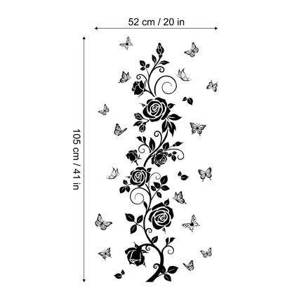 FUFUQUARE Flower Vine Decals Flying Butterfly Black Floral Wall Stickers Removable Wall Art Decor for Living Room Bedroom