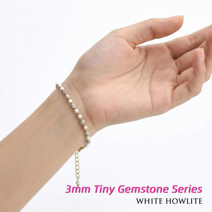 Morchic 3mm White Howlite Tiny Beads Bracelet for Women, Adjustable 7.1" Dainty Handmade Energy Gem Jewelry, Birthday Gift