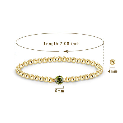 Free bird Dainty Peridot Bracelet 14K Gold Plated Stretchable Birthstone Beaded Bracelet Trendy Stackable August Birthstone