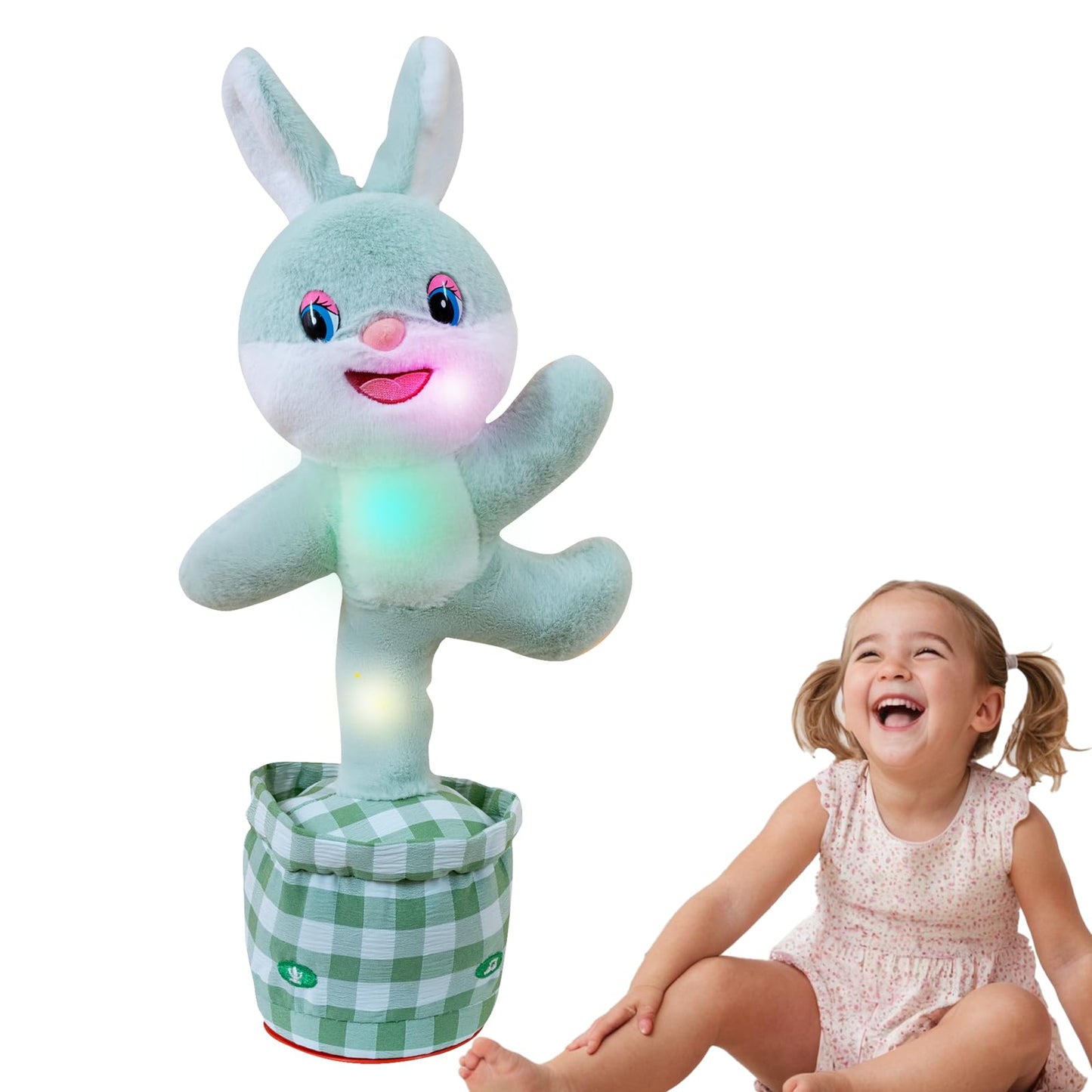 Talking Dancing Bunny Baby Toy for Kids Interactive Plush Toddlers Toys Talking Bunny Repeats What You Say Realistic Plush Educational Toy Teen Easter Bunny Basket stuffers Gifts Girls Boys Birthday