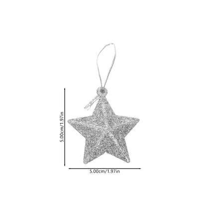 24Pcs Silver Glitter Star Ornaments Christmas Tree Mini Star Hanging Decoration Plastic Glitter Bulk Xmas Tree Pendant Embellishments for Holiday Parties Weddings Home Decoration