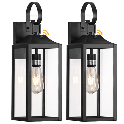 19" Large Dusk to Dawn Outdoor Lighting 2 Pack, Black Sensor Porch Lights Exterior Lighting Fixtures, Modern Wall Lantern Outdoor Wall Lights Waterproof Wall Sconce Lamp for House, Doorway, Garage