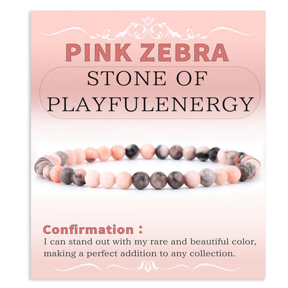 Bymitel 4mm Pink Zebra - Handmade Reiki Gemstone Stretch Bracelet, Natural Beauty & Spiritual Essence, Crystal Healing for Unisex Adults