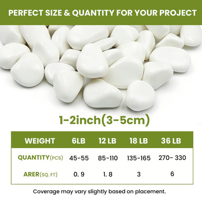 Mengdewei 1-2 Inch Polished River Rocks, Decorative Stones for Indoor Plants, Vase Filler, Fish Tank & Aquarium, Garden Landscaping, White, 6LB