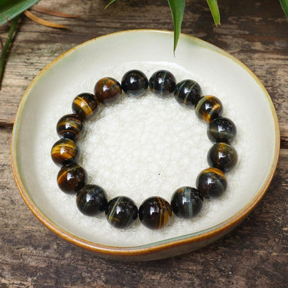 TaHLga 16MM Yellow Blue Tigers Eye Beaded Bracelet for Men | Natural Solar Plexus Chakra Gemstones | Bring Luck Wealth Courage | Protection from Evil | Gift