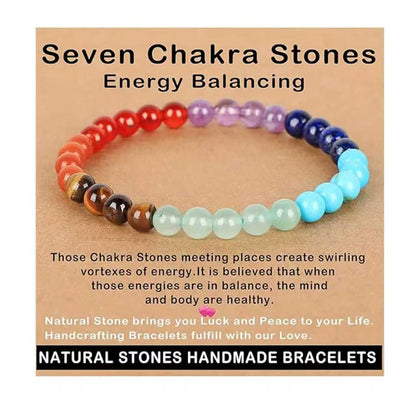 AD Beads Handmade Gemstone Stretch Elastic Bracelet Crystal Healing Reiki Nature's Beauty and Spiritual Essence Unisex (4mm, Seven Chakra Stones (Energy Balancing))