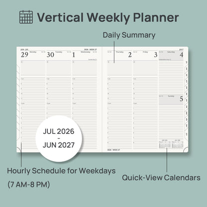 POPRUN Planner 2026-2027, Large-8.5" x 10.5", Academic Planner 2026-2027 Weekly and Monthly (July 26-June 27) Hourly Appointment Book with Inner Pockets, Leather Soft Cover, 100GSM - Brown