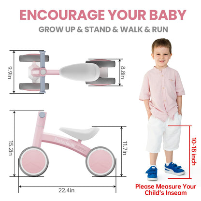 Baby Balance Bike for 1 Year Old Boys Girls, Toddler First Bike with 4 Colorful Lighting Wheels | 10-36 Month Toddler Balance Bike | First Birthday Gifts (Baby Pink)