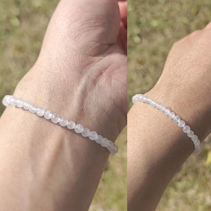 4MM Blue Moonstone Bracelet for Men Women | Fits for 6-6.5" Wrist | Natural Crown Chakra Crystal for Emotion Spiritual | Gemstones for Relationship & Love