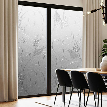 Static Cling Non-Adhesive Frosted Glass Window Film for Decorative Decals and Privacy Covering on Shower Doors and Bathroom Doors (Vine, 17.7'' x78.7'')
