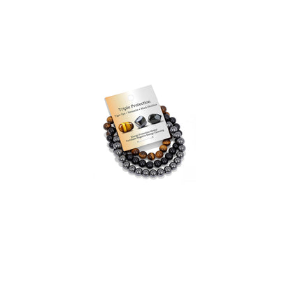 Vinswet Healing Crystal Bracelets for Women Men 8mm Tiger Eye Hematite Black Obsidian Natural Stone Beaded Stretch Bracelet Triple Protection Handmade Gemstone Reiki Spiritual Jewelry Gifts
