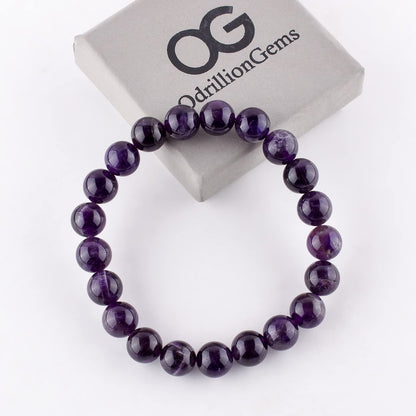 Purification Bracelet Handmade Natural Amethyst Gemstone Bracelet - Chakra Healing Crystals Stretchable Unisex Bracelet - February Birthstone - Genuine Stone Beaded Round Beads 10mm - Yoga - Bracelet
