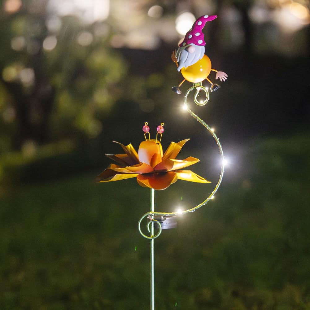 Viterlight Solar Wind Spinners Outdoor, Gnome Metal Wind Spinner, Solar Powered Kinetic Pinwheels Decorative Windmills for Yard, Lawn, Patio, Garden