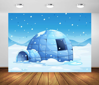 Loccor 5x3ft Fabric Cartoon Ice Igloo Backdrop Polar ICY Igloo Snowflakes White Winter Snowing Scene Background Winter Igloo Party Decorations Christmas Decor Photo Studio Props