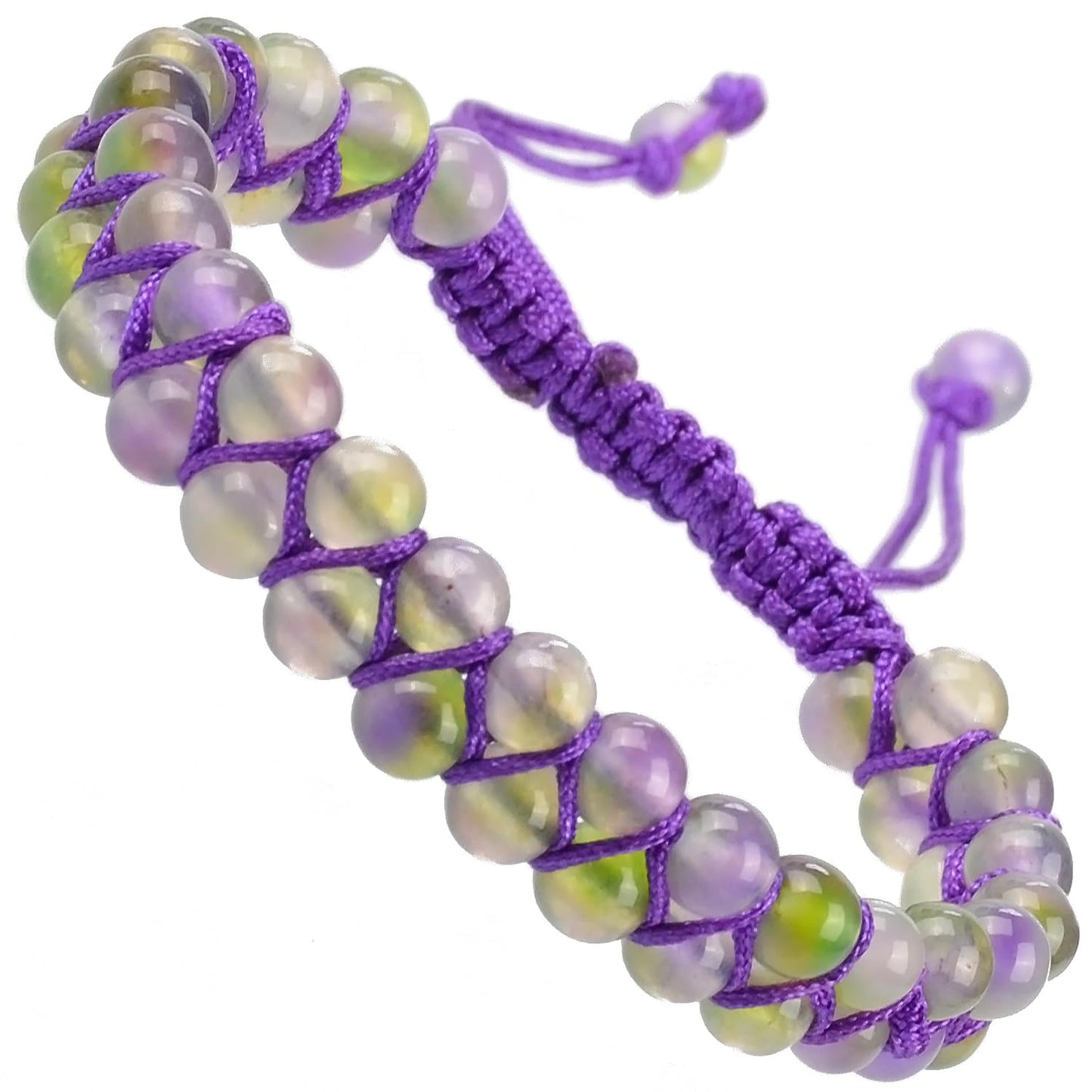 MASSIVE BEADS Natural Chakra Healing Power Crystals Macrame Bracelet Yoga Double Layer Stone Beads Gemstone Meditation Relax Anxiety Bangle for Unisex Women Men (Gradient Purple Green Jade, 6mm)