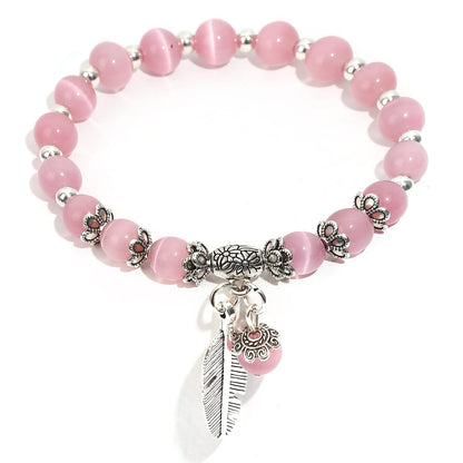 MEHUK Natural Stretch Gemstone Bracelet Healing Stone Beaded Bracelets for Women Men Gifts (Unisex) (8mm pink)