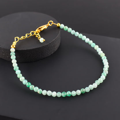 Natural Green Emerald Gemstone Micro Beads Dainty Bracelet Jewelry for Women, May Birthstone, Chakra Energy Crystals, 14k Gold Plated Chain 8 inch Adjustable