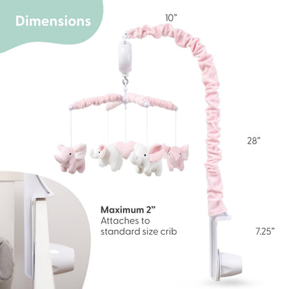 The Peanutshell Crib Mobile for Girls - Soft Pink Musical Baby Crib Mobile with 12 Lullabies, Cute Elephant Baby Pink Elephant Nursery Decor