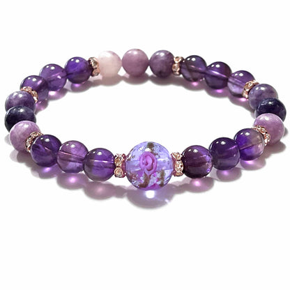 ARTSY Crafts Glow in The Dark Firefly Beads Bracelet, Handmade in USA, Luminous Murano Glass Beads Jewelry Mermaid Crystals Inspirational Gift (Amethyst - Stretch)