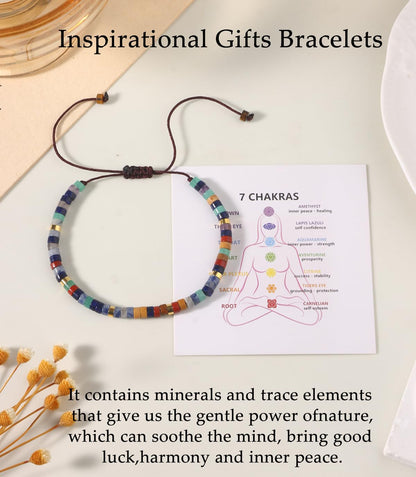 CASDAN Natural Crystal Beaded Bracelet for Women Natural Stone Adjustable Braided Rope Bracelets Spiritual Bracelet Inspirational Gifts