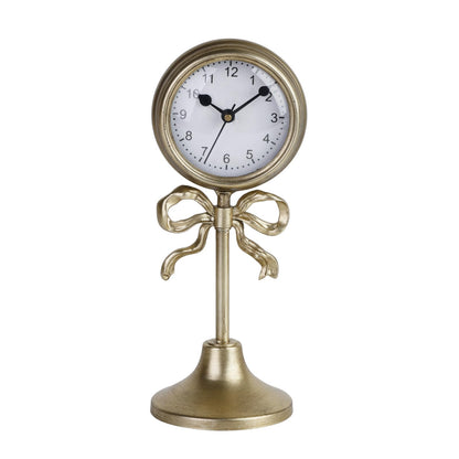 NIKKY HOME Gold Table Clock with Bow, Silent Non-Ticking Classic Elegant Battery Operated Decorative Mantel Desk Shelf Clock for Living Room Decor