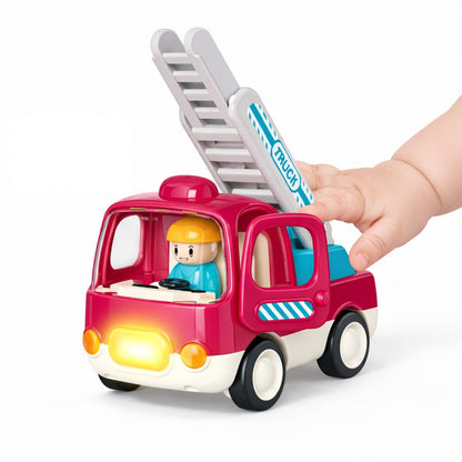 ROHSCE Baby Boy Construction Toys for 6-12 Months, Toddler Learning Toy Cars, Push and Go Friction Powered Fire Trucks with Light and Music, First Birthday Gifts for Boys