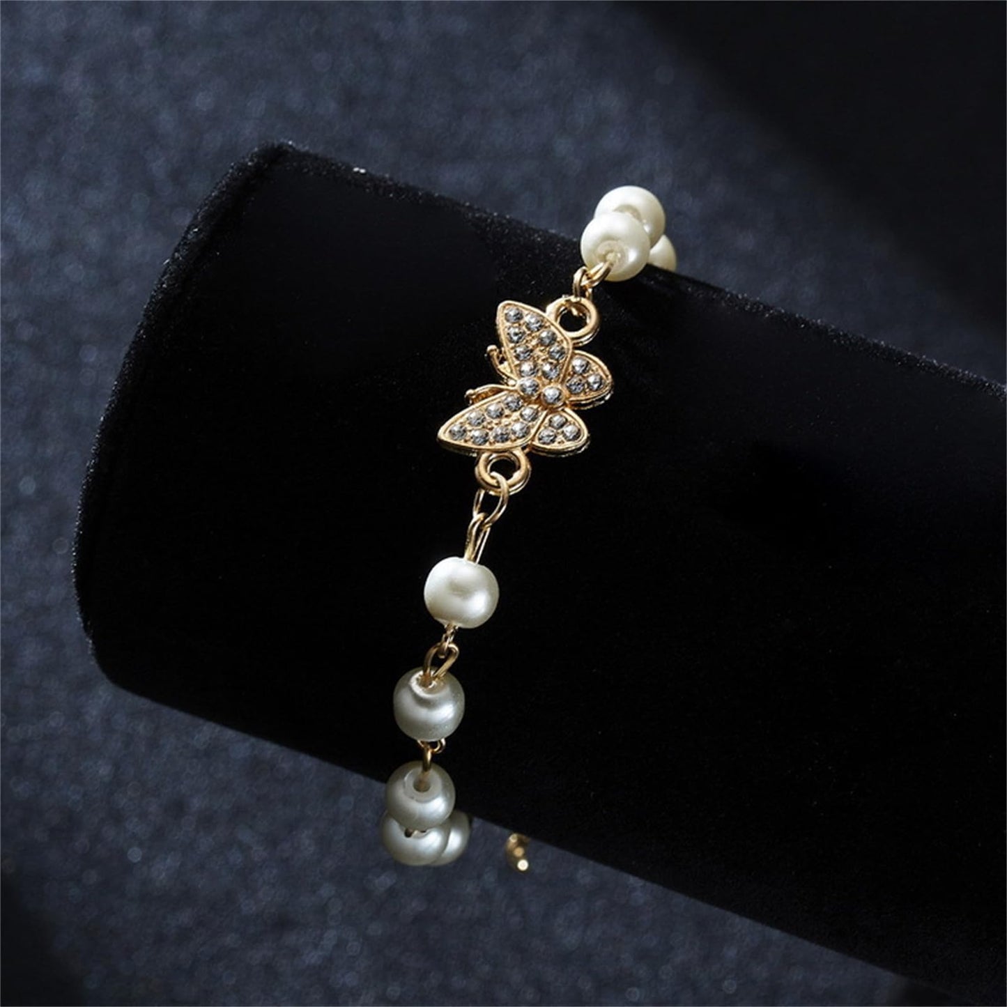 Dreuyet Pearl Beaded Bracelet for Women Trendy Cubic Zirconia Butterfly Starfish Cross Star Statement Bracelets Christmas Wedding Jewelry Gifts (butterfly)