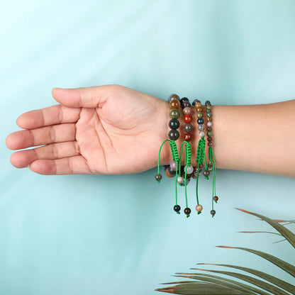 AD Beads 8mm India Agate - Peaceful - Handmade Natural Stone Crystal Bracelet with Adjustable Macrame String - Yoga Healing Power Energy Gifts for Men and Women