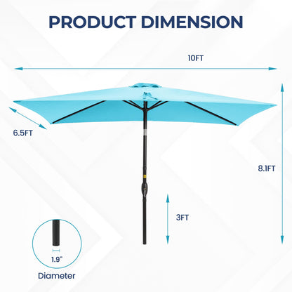 SUNVIVI OUTDOOR 6.5 x 10 Ft Rectangular Patio Umbrella Metal Pole, Outdoor Table Market Umbrella with Crank, 6 Steel Ribs, Polyester Canopy, Turquoise