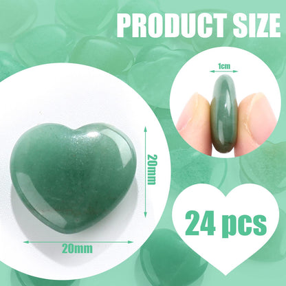 Patelai 24 Pcs Green Aventurine Heart Crystals Green Heart Shaped Worry Stones for Stress Relief, Mental Health Month, Reiki Balancing, Mini Pocket Gemstones Valentines Gift with Black Flannelette Bag