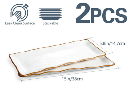 ONEMORE Large Serving Platters, 15 inch Serving Plates Set of 2, Ceramic Platters for Serving Food, Oven Safe Serving Trays and Platters for Entertaining Party, Creamy White