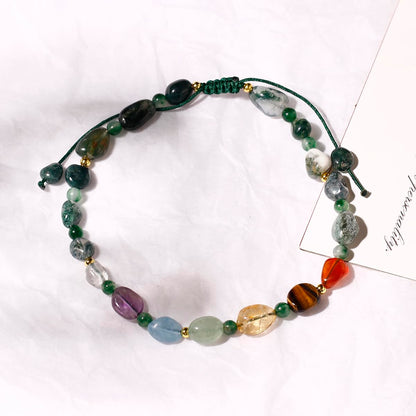 Jewever 7 Chakra Crystals and Stones Anklet Irregular Tumbled Gems Beaded Ankle Bracelets for Women Spiritual Energy Meditation Yoga Healing Jewelry Mom's Gifts (Moss Agate)