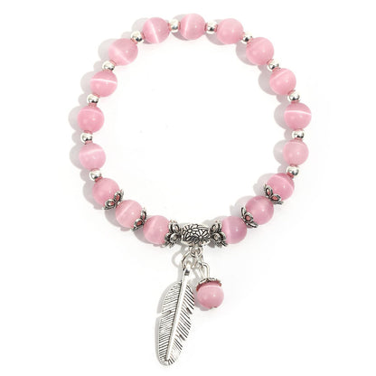 MEHUK Natural Stretch Gemstone Bracelet Healing Stone Beaded Bracelets for Women Men Gifts (Unisex) (8mm pink)