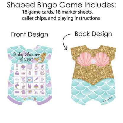 Big Dot of Happiness Let's Be Mermaids - Picture Bingo Cards and Markers - Baby Shower Shaped Bingo Game - Set of 18