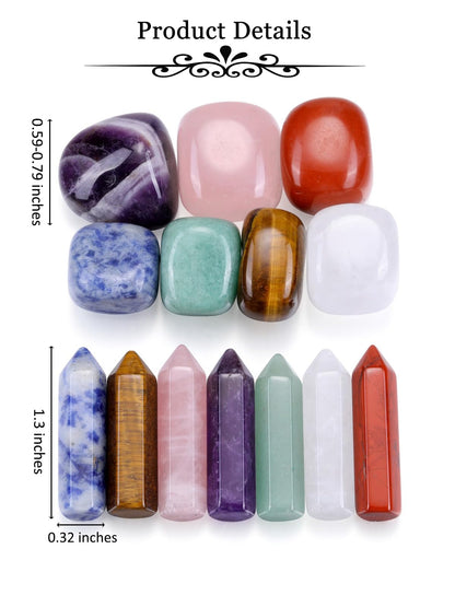 MANIFO Healing Crystals Stones Set in Box, Hexagonal Pointed Crystal Wand with 7 Chakra Tumble Stone for Chakra Meditation Christmas Gifts