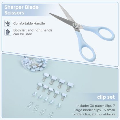 SKYDUE Blue Office Supplies Set, Office Desk Accessories, Mesh Desk Organizer, Stapler, Tape Dispenser, Scissors, Binder/Paper Clips and 1000pcs Staples, Office Supplies for Teacher