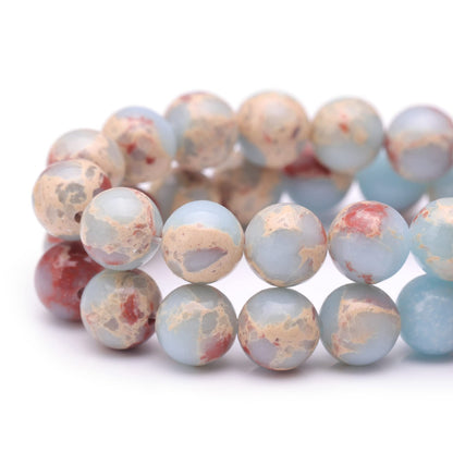 Youngbling Natural Gemstone Beads for Jewelry Making,8mm Sky Blue Jasper Polished Round Smooth Stone Beads for Bracelet Necklace 15 Inch(Sky Blue Jasper,8mm)