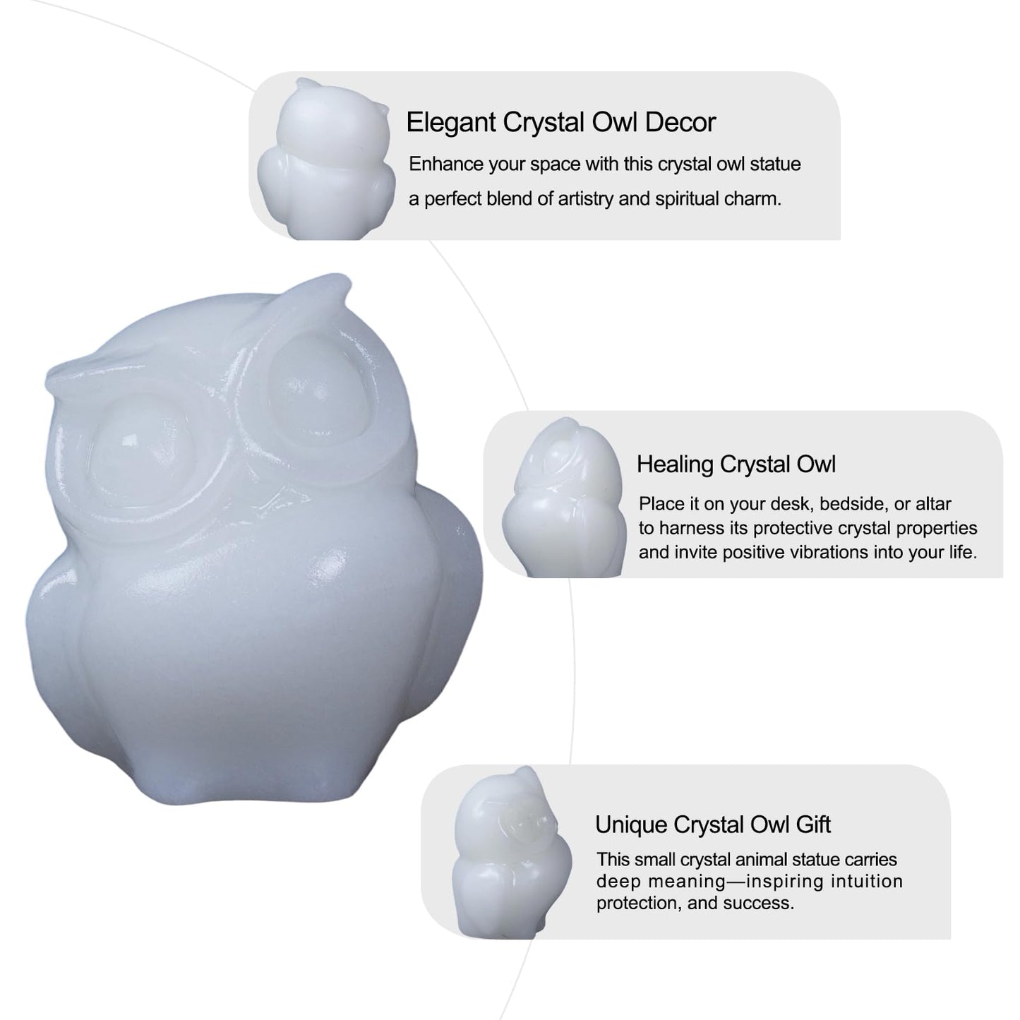 QLRSUXN 2 Inch Owl Figurine Handcrafted,White Jade Healing Crystal Animal Sculpture,Home Decor Unique Gift for Collectors,Crystal Artwork Nature Lovers Birthday Anniversary Present Spiritual Gift