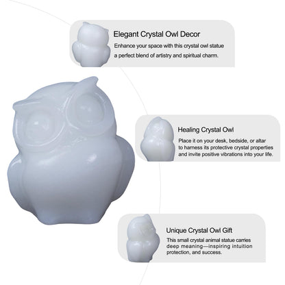 QLRSUXN 2 Inch Owl Figurine Handcrafted,White Jade Healing Crystal Animal Sculpture,Home Decor Unique Gift for Collectors,Crystal Artwork Nature Lovers Birthday Anniversary Present Spiritual Gift