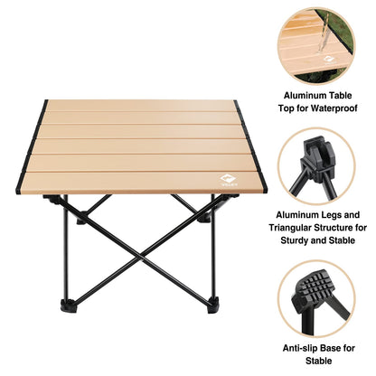 VILLEY Portable Camping Side Table, Ultralight Aluminum Folding Beach Table with Carry Bag for Outdoor Cooking, Picnic, Camp, Boat, Travel