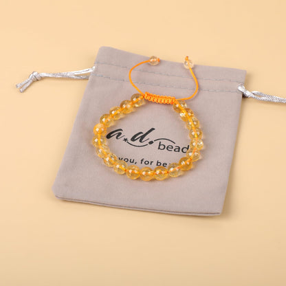 AD Beads Natural 8mm Gemstone Bracelets Healing Power Crystal Macrame Adjustable 7-9 Inch (Citrine Crystal)