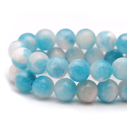 Youngbling Natural Gemstone Beads for Jewelry Making,8mm Blue White Jade Polished Round Smooth Stone Beads for Bracelet Necklace 15 Inch