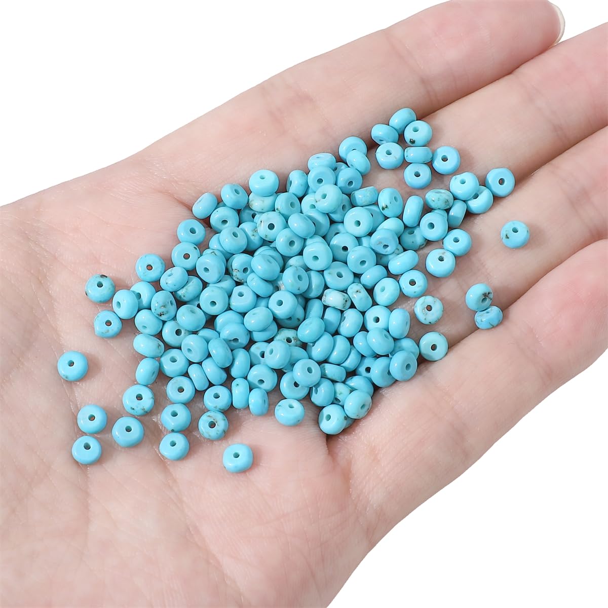 BEADIA Natural Blue Turquoise Disk Stone Beads 4x2mm 160pcs Rondelle Loose Semi Gemstone Beads for Jewelry Making Design