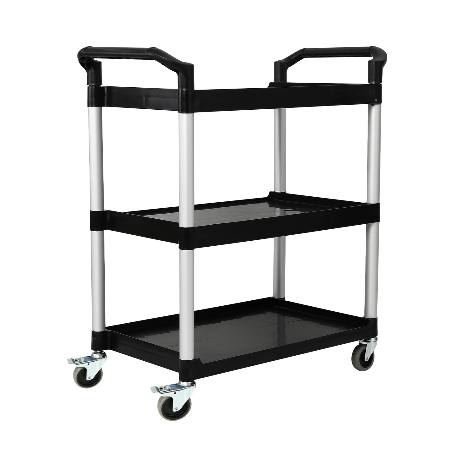 3-Tier Utility Rolling Cart with Wheels, Durable Catering carts with Wheels, Rolling Storage Cart for Hotel Canteen Resturant Office (Black, 31.4" D x 16.5" W x 37.7" H)