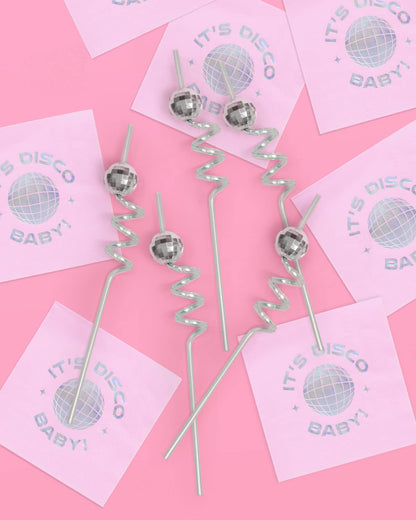 xo, Fetti Disco Ball Reusable Swirly Straw Set - 16 pc | Groovy Birthday Party Supplies, Last Disco Bachelorette Decorations, 70s, Space Cowboy