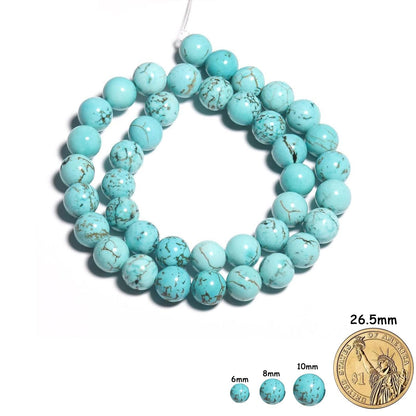 Yochus 60pcs Blue Turquoises Beads，6mm Healing Power Natural Stone Round Loose Beads for Jewelry Making Earring Necklace DIY Crafts