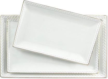 Kassel Ceramic Serving Platter Set | 16”/14”/12” Rectangular Serving Trays for Entertaining at Parties and Weddings | Oven Safe Extra Large Serving Trays for Tacos, Steak, and Cake