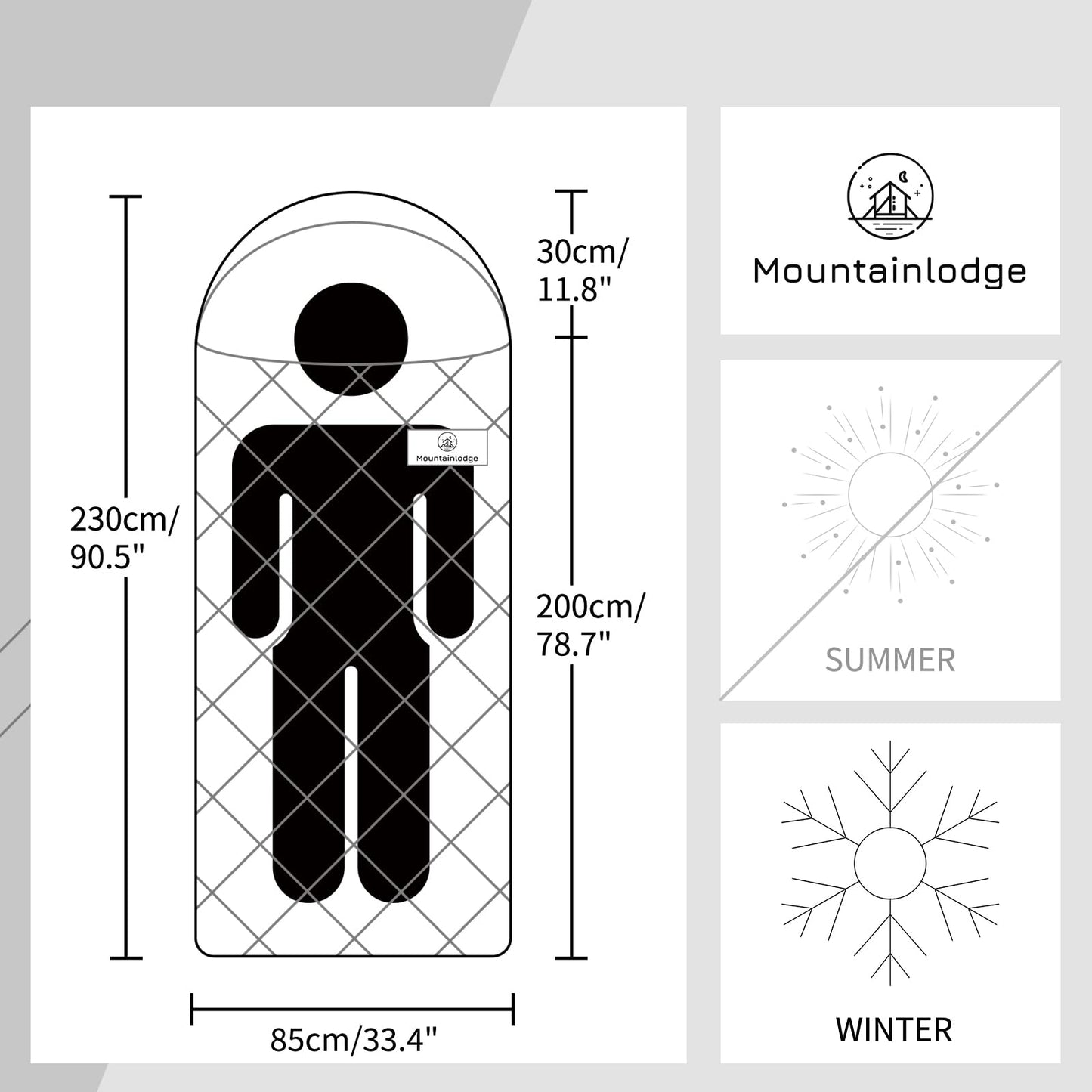 Mountainlodge 100% Cotton Shell and Lining Sleeping Bag for Adult Cold Weather with Compression Bag&Carry Bag for Camping,Travel and Car Camping (Little Grid Grey with Right Hand)