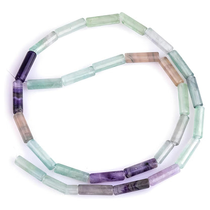 HAAMIIQII Natural Fluorite Tube Beads 13x4mm Column Crystal Cylinder Gemstone Loose Beads for Jewelry Making Strand 15 Inch (28-29pcs)